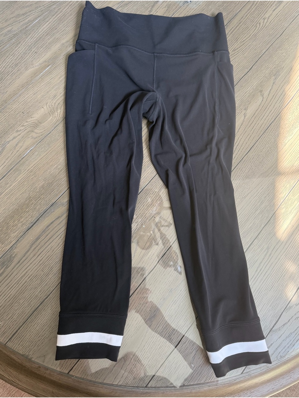 Athleta Black Leggings with White Cuff Stripes